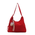 Sac fourre-tout en toile rouge avec bandoulière et charm en peluche tendance - Avec Ornement / Rouge