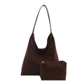 Bolso tote retro con estampado de leopardo y estuche con cremallera en ante - Marrón