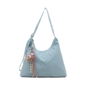 Sac hobo bleu clair en toile avec peluche singe et bandoulière tressée rayée - Avec Ornement / Bleu