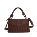 Dark brown woven leather handbag with vintage rectangular shape and top handle - Brown