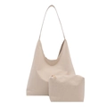 Conjunto de bolso tote y neceser a juego en piel sintética beige de estilo retro suave - Blanco