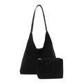 Bolso tote grande negro con estampado de leopardo y neceser a juego para el trabajo - Negro