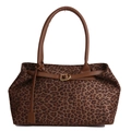 Borsa tote con stampa leopardata, manici in pelle marrone e dettagli in metallo dorato - Marrone