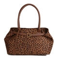 Elegante borsa tote leopardata con manici in pelle marrone e fibbia dorata da donna - Giallo