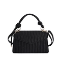 Chic black woven square handbag with top handle and detachable shoulder strap for women - Black