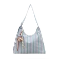 Sac hobo rayé bleu et violet avec un joli pendentif en peluche paresseux et sangle - Avec Ornement / Rayé Bleu