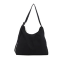 Sac hobo minimaliste en toile noire avec large bandoulière réglable et fermeture éclair - Sans pendentif / Noir