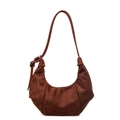 Brown suede crescent hobo bag with knotted strap detail and elegant pleated structure - Brown