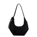 Chic black hobo bag in suede texture with elegant side knot detail and sleek metal accents - Black