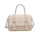 Minimalist beige crossbody bag with textured leather and gold-tone hardware accent - White
