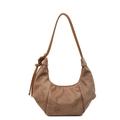 Brown suede hobo shoulder bag with a crescent shape and elegant side knot details - Khaki