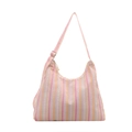 Sac hobo en toile rayée rose et orange avec large bandoulière réglable en tissu - Sans pendentif / Rayé Rose