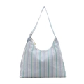 Sac hobo en toile à rayures verticales contrastées bleu violet vert et blanc - Sans pendentif / Rayé Bleu