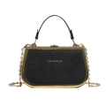 Elegante borsa nera a scatola con bordo dorato e tracolla a catena, borsa a spalla minimalista - Nero