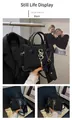 Chic black crocodile texture crossbody bag with gold logo and detachable coin purse - Black