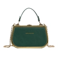 Retro green box handbag with gold chain strap and FASHION & BAG metallic lettering - Dark Green