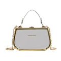 Chic light grey box handbag with gold metal trim and chain strap for stylish women - Gray