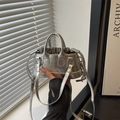 Zilveren mini handtas met krokodillenpatroon, FASHION & BAGS print en schouderband - Zilver