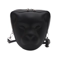 Sac bandoulière tête de léopard 3D avec finition mate et doubles fermetures éclair argent - Noir