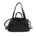 Mini bolso de hombro de diseño francés en piel negra con relieve de cocodrilo y correa - Negro