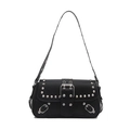 Schicke schwarze Nietenschultertasche mit Silberbeschlägen und verstellbarem Riemen - Schwarz