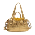 Bolso dorado con textura de cocodrilo, forro amarillo con cordón y asas dobles - Dorado