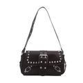 Sac bandoulière punk marron foncé avec rivets argentés et boucle métal style Y2K - Marron