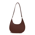 Bolso de hombro media luna marrón oscuro con textura litchi y cremallera plateada - Marrón