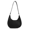 Bolso hobo negro minimalista en cuero granulado con acabados metálicos plateados - Negro