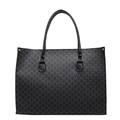 Chic black tote bag with repetitive M pattern and gold hardware on white background - Black