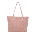 Rosafarbene Jacquard-Tragetasche mit M-Muster und goldenem Logo auf weißem Hintergrund - Rosa