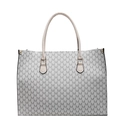 Chic tote bag with all-over M letter print and contrast black trim on white background - Off White