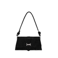 Bolso de hombro negro en cuero sintético texturizado con hebilla plateada elegante - Negro