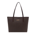 Brown monogram tote bag with gold metal plaque and letter M print for women - Brown