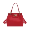 Elegant red litchi texture crossbody bag with gold buckle and adjustable strap - Red