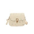 Floral embroidered straw crossbody bag with golden metal buckle and faux leather strap - Off White