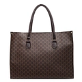 Retro large capacity tote bag with brown monogram M pattern and top handles - Brown