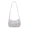 Borsa a tracolla azzurra minimalista con stampa di rose rosa e motivo fiocchi - Blu
