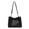 Bolso tote grande negro con estampado, correa de cadena y textura de cuero - Negro