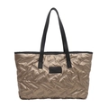 Metallic gold quilted tote bag with large capacity and wavy stitching pattern - Gold