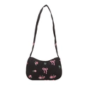 Borsa hobo floreale nera con rose rosa e fiocchi dotata di tracolla con cordoncino dolce - Nero