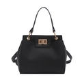 Classic black pebbled leather handbag with elegant gold twist lock and single handle - Black
