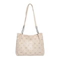 Bolso tote retro blanco crema con patrón de conejo LNBOE y correa de cadena plateada - Blanco