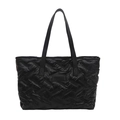 Black quilted puffer tote bag for women featuring polished finish and dual leather handles - Black
