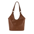 Braune geflochtene Hobo-Schultertasche mit großem Fassungsvermögen und Markenetikett - Braun