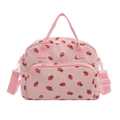 Pink corduroy strawberry lunch bag with adjustable shoulder strap for women - Pink