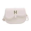 Bolso de montura elegante en cuero blanco para mujer con hebilla metálica H dorada - Blanco
