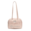 Sac à bandoulière rose brillant chic avec broderie nœud argenté et sangle ajustable - Rose