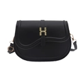 Chic black leather square bag with wave-edge flap and golden H-shaped buckle clasp - Black