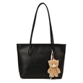 Borsa tote nera minimalista con spalline lunghe e un ciondolo a forma di orso peluche - Nero Con Pendente